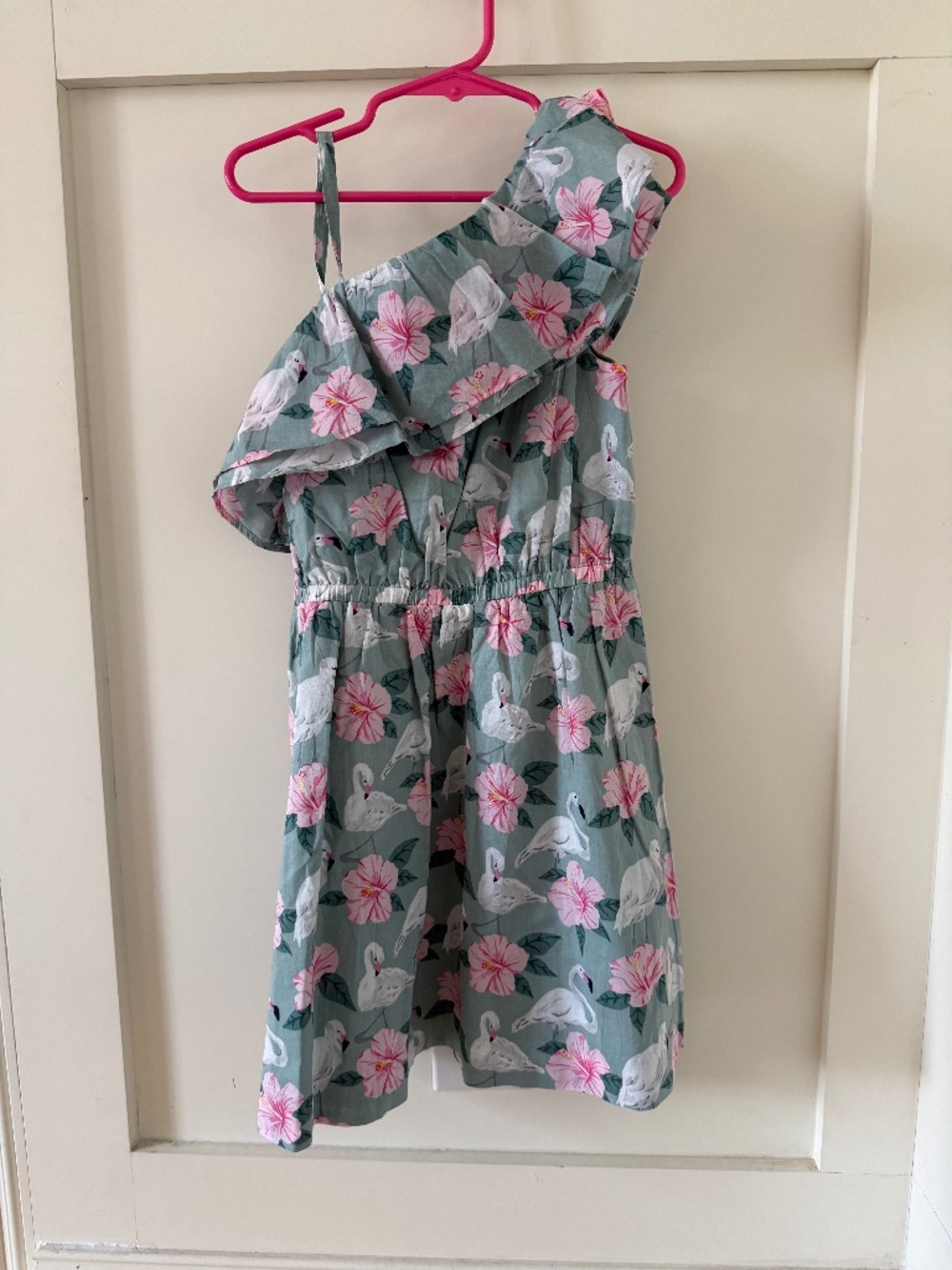 Janie and Jack Flamingo Hibiscus Ruffle Dress Size 6